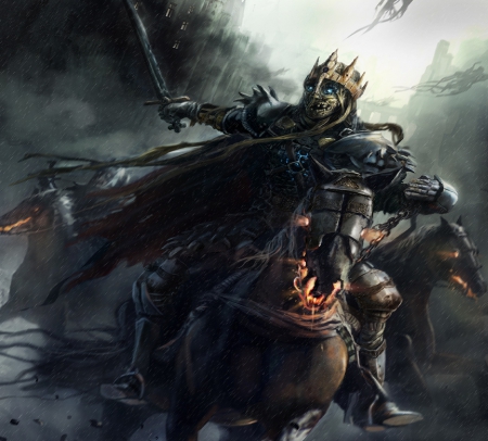 Undead King Rides Again - army, sword, crown, king, skeleton