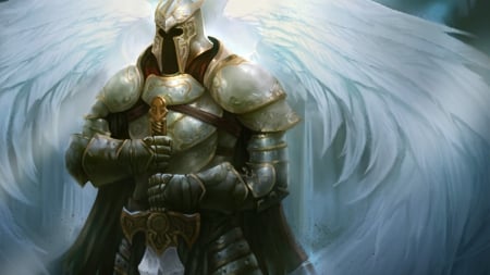 winged knight - sword, armour, knight, wings