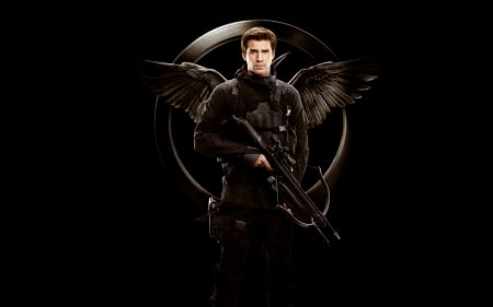 Liam Hemsworth as Gale - angel, movie, liam hemsworth, the hunger games, wings, fantasy, black, man, actor, mockingjay, demon, gale