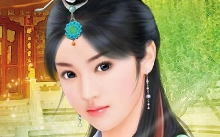 chinese girl - girl, pretty, chinese, earing