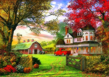 â˜…Pumkin Farmsâ˜… - attractions in dreams, autumn, trees, cars, lovely, creative pre-made, pumpkins, love four seasons, fall seasons, beautiful, architecture, paintings, colors, farms