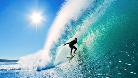 surfing - beach, sunshine, skyphoenixx1, sun, summer, shore, coast, vacation, nature, surfing, waveriding, man, wave rider, holiday, surfer