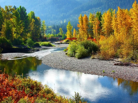 Autumn colors - autumn, lake, landscape, mountain, hills, trees, foliage, nature, fall, reflection, beautiful, river, colors