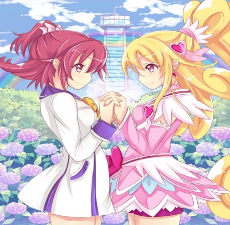 Precure - girls, magic, long hair, anime, friends, cute