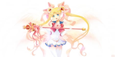 Sailor Moon - girl, wand, magic, anime, long hair, usagi, blonde, sailor moon