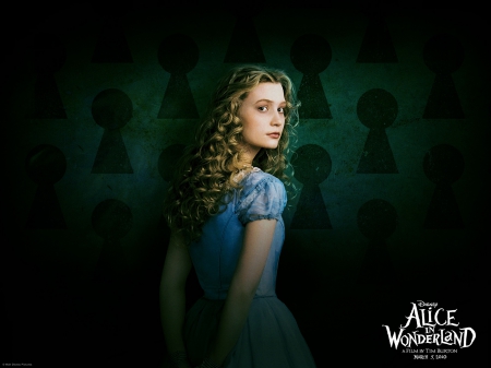 alice in wonderland - alice, woman, wonderland, keyhole