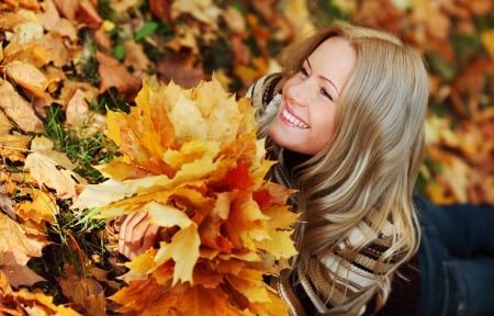 Autumn Time - Colours, Girl, Autumn, Leaves