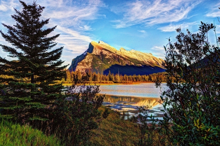 Autumn Lake - fall, firs, trees, mountain, colors