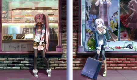 Different Taste - pretty, anime, female, scenery, window, scene, shopping, bag, long hair, monique, hd, nice, shop, anime girl, beautiful, girl, beauty, lovely, sweet, cg, blouse, scarf, supermarket, jacket