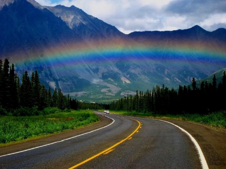 Rainbow - highway, stands, above, appearance