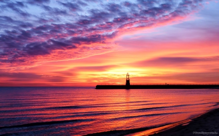 Lighthouse Sunset - sunsets, nature, lighthouse, ocean