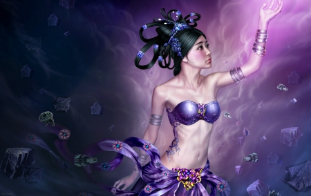 The creation of the new world - tang yuehui, fantasy, purple, woman, girl, The creation of the new world, art, pink