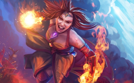 Lina - magical, game, girl, blue, fire, fantasy, lina, orange, dota 2, woman