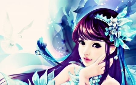 Beauty - purple, fantasy, game, girl, asian, woman, blue