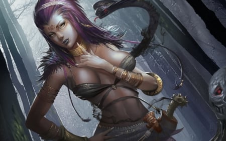 Fantasy girl - purple, fantasy, dark, girl, snake, woman