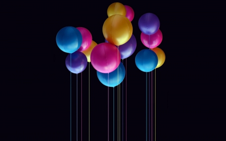 Balloons - purple, rainbow, pink, black, birthday, balloons, yellow, blue