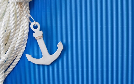 Anchor - white, anchor, rope, blue, summer