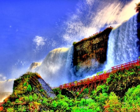 MAJESTIC FALLS - clouds, waterfalls, water, senery, splendor, landscape, leaves, sunrays, nature, green, waterdrops, mountains, sky, wild