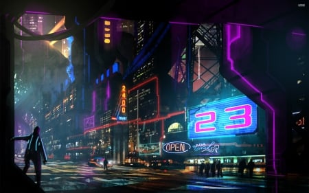 neon signs in the night - sign, city, neon, night