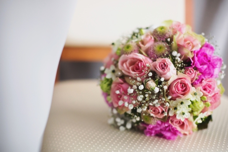 Wedding Bouquet - pink buds, bouquet, bride, wedding day