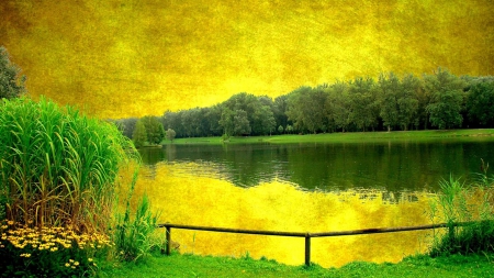 landscape painting - lake, tree, painting, landscape