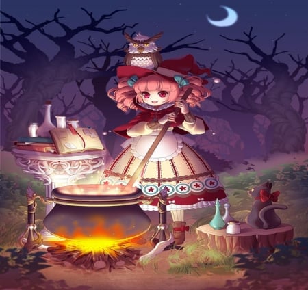 Witch - witch, magic, girl, cute, orginal, night, cat