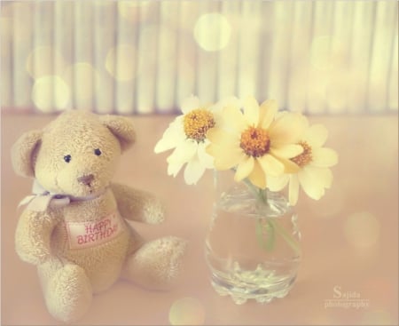 Soft - flowers, yellow, bear, teddy