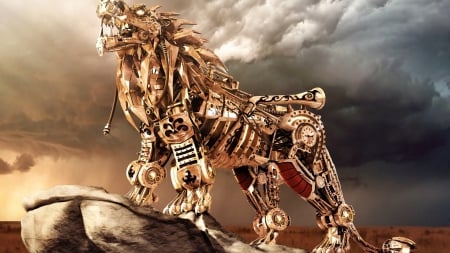 iron wolf - wolf, rock, mechanical, iron