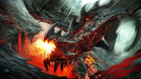 fire breathing lava dragon - lava, dragon, fire, breathing