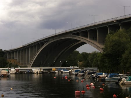 A Bridge in Stockholm - Cars, Steel, Water, Boats