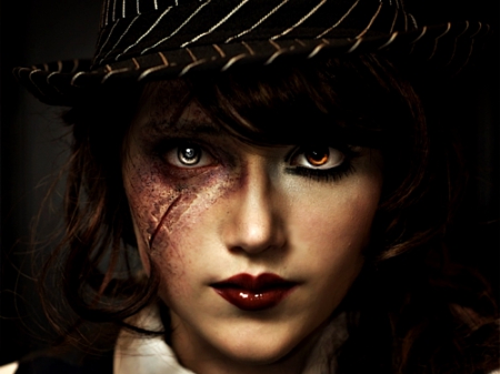 Halloween make-up - hat, black, make-up, woman, model, girl, eye, dark