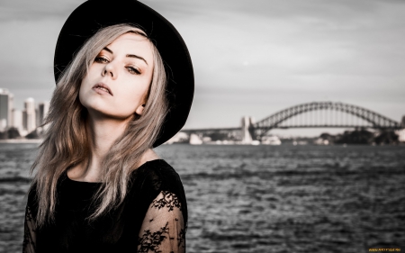 beauty - sea, black, hat, model