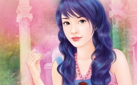 pretty girl - hairstyle, girl, pretty, blue