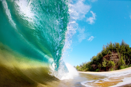 Shore Break - Hawaii, beach, beautiful, ocean, sand, wave, crystal green water