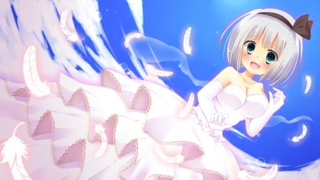 ~Beautiful Bride~ - short hair, bride, anime, wedding, feathers, lovely, wedding dress, gloves