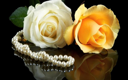 pair and pearls - white, pair, yellow, rose, flower