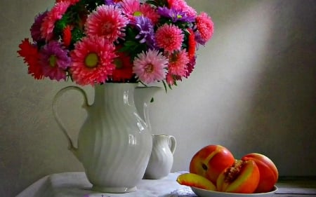 still life - plot, still life, flower, fruits