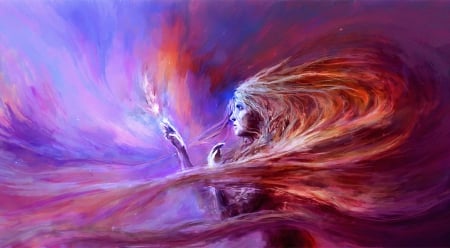 Zephyr - woman, girl, zephyr, fantasy, wind, art, purple, pink, blue, orange