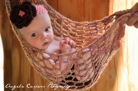 In hammock - hat, hammock, child, angela caspers, black, baby, pink, cute, flower