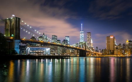 New York, New York - Reflection, Cityscape, New York, Night