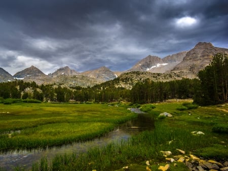 Stormy Meadow - nature, sky, stormy meadow, meadow, stormy