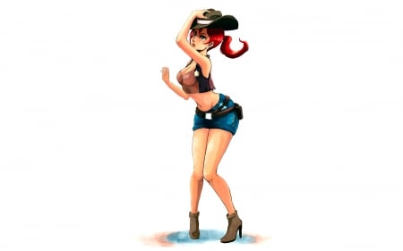 Clumsy Cowgirl - women, fun, anime, female, boots, hats, girls, cowgirl, cartoons, art