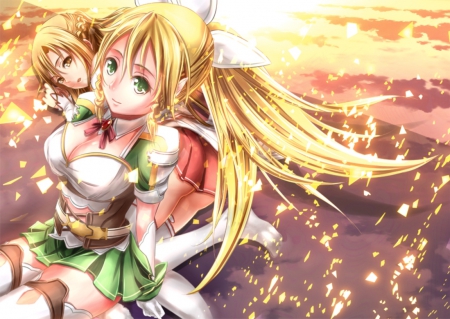 Gold Sparks - blonde, sparks, lyfa, lay, blond, magic, fantasy, golden, gold, armor, magical, anime, knight, asuna yuuki, laying, yuuki, sword art online, lovely, female, leafa, asuna, yuuki asuna, blond hair, beautiful, girl, anime girl, blonde hair, pretty, beauty, sweet, long hair, nice, sao