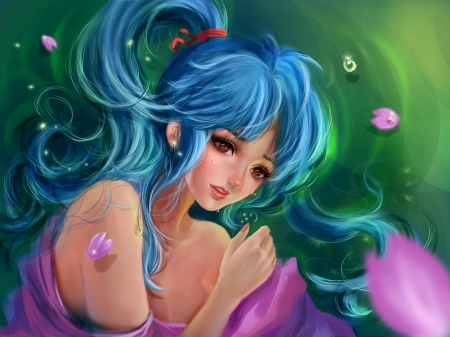 Fantasy Girl - pretty, emotion, colorful, blue haired, fantasy, girl