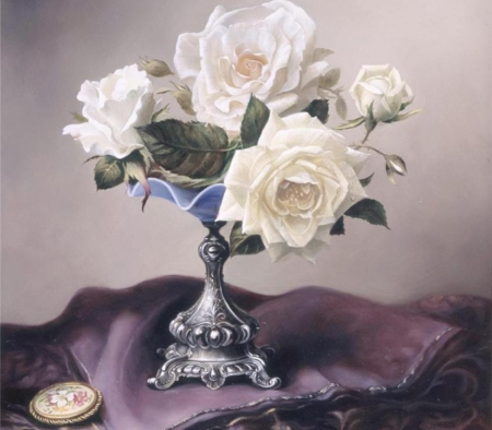 Painting - flowers, vase, painting, roses