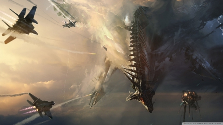 man vs dragon - plane, jet, dragon, armour