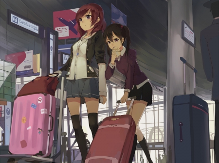 Bordeaux - travel, maiden, anime girl, girl, lady, eat, food, pretty, short hair, sweet, anime, airport, trolly, long hair, luggage, bag, nice, lovely, scene, female, bread