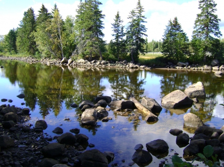 Relaxing - sky, rocks, water, river, tree, blue