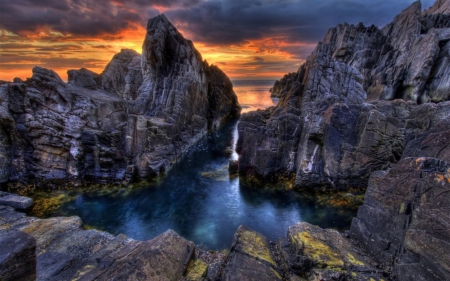 Amazing Nature - nature, oceans, sunsets, beach rocks, rocks