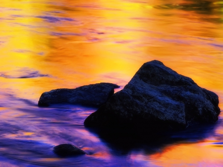 Autumn Reflections - reflections, fall, autumn, river, water, rocks